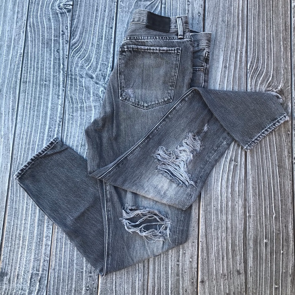 High Rise Mom Skinny Distressed Charcoal Jeans - Picture 6 of 8